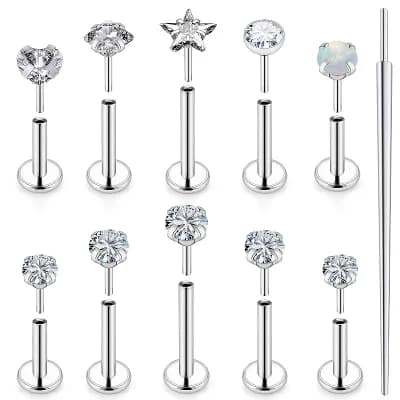 Threadless Nose Stud Set 16G 18G