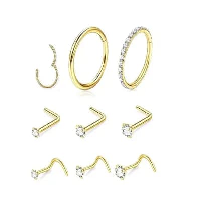 Gold Nose Stud and Hoop Set