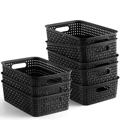 8 Pack Gray Plastic Storage Baskets Durable Multi Purpose Easy To Use Organizer