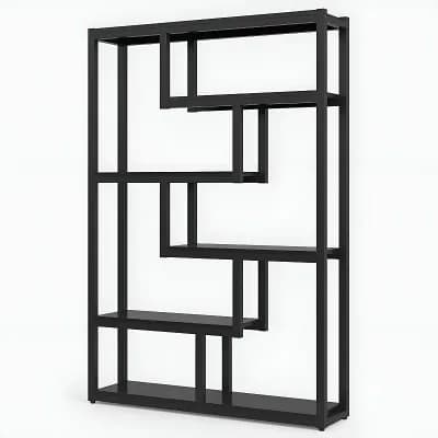 6 tier Industrial Bookcase with Dark Walnut Shelves for Books, Decor, and Photos