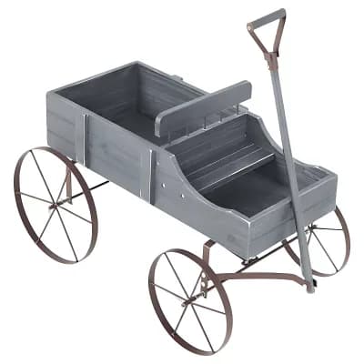 Flower and Herb Wagon Planter with Wheels for Easy Patio or Garden Placement