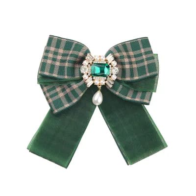 Women's Plaid Necktie Bow Tie Lace Brooch Checked Pins for Men