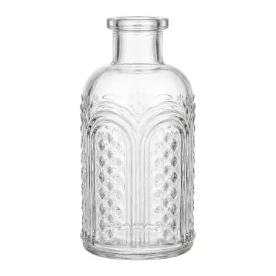 Glass Bud Vases Vintage Small Flower Vases in Bulk Thickened Embossed Glass Bottle 2.5"Lx2.5"Wx5"H