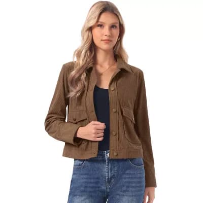 Corduroy Shirts for Women' S Button Down Long Sleeve Casual Jacket with Flap Pockets