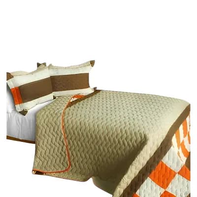 3 pc Cotton Wave Pattern Patchwork Quilt Set Reversible Bedspread with Pillow Shams