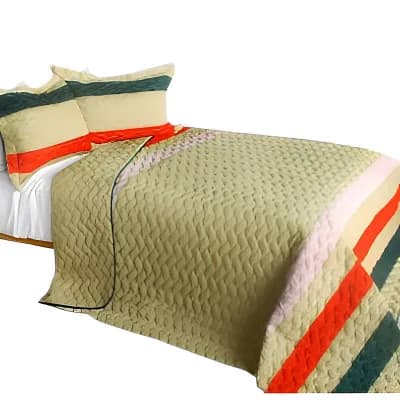 3 pc Cotton Wave Design Patchwork Quilt Set Reversible Bedspread with Pillow Shams