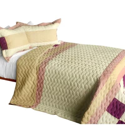 3 pc Reversible Wave Stripe Quilt Set Patchwork Cotton Bedspread Set with Pillow Shams