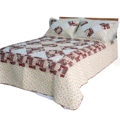 3 pc Fantasy Flowers Cotton Quilt Set Reversible Floral Patchwork Design Bedding with Pillow Sham