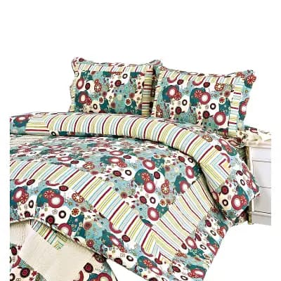 3 pc Botanical Floral Quilt Bedding Cotton with Vermicelli Stitch Detail and Coordinated Pillow Shams