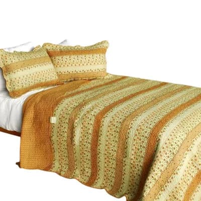 Full Queen 3 pc Cotton Quilt Set Reversible Bed Cover with 2 Pillow Shams