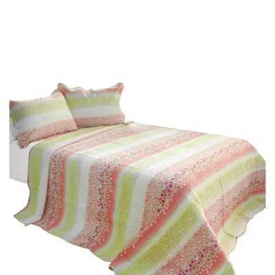 3 pc Floral Print Bed Quilt Cotton with Detailed Stitch Pattern and Coordinated Shams