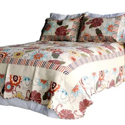 Full Queen 3 pc Reversible Quilt Set Floral Printed Cotton Bedspread Set