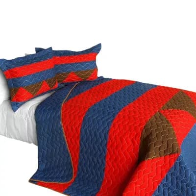 Full Queen Reversible Quilt Set 3 pc Multicolor Patchwork Bedspread