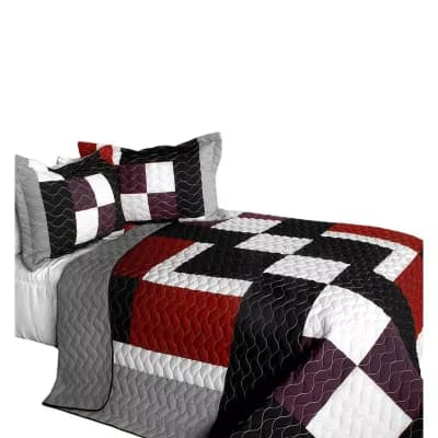 3 pc Geometric TC Fabric Quilt Bedding Set Vermicelli Stitch Texture with Quilted Shams