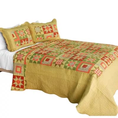 3 pc Geometric Cotton Quilt Bedding Set Vermicelli Stitch Texture with Quilted Shams
