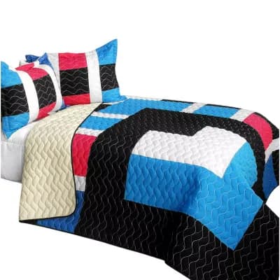 3 pc Modern Color Block Quilt Bedding Set Lightweight Layering with Coordinated Shams