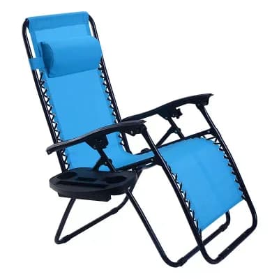 2 pc Folding Lounge Chair with Zero Gravity-Light Blue