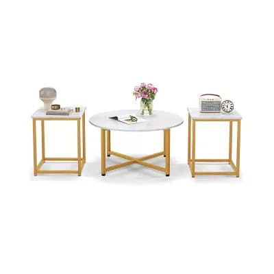 3 pc Coffee Table Set with Round Coffee Table and 2 End Tables