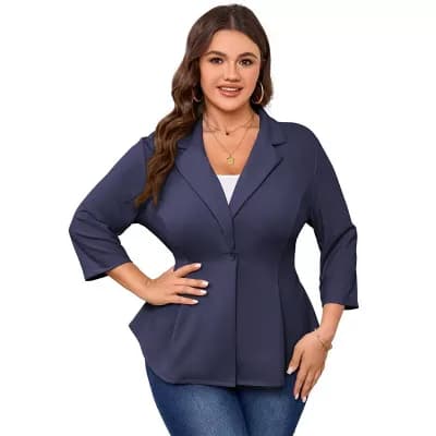 Women's Plus Size Notched Lapel V Neck Business Casual Outfits Suit Jacket Work Fall Blazer