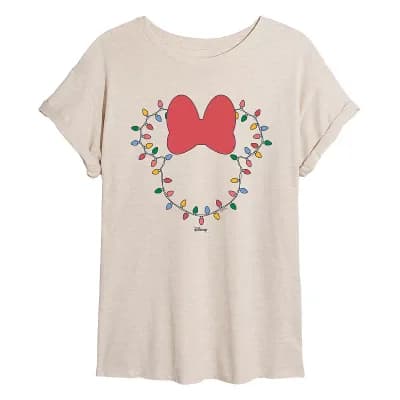Juniors' Disney's Minnie Mouse Christmas Lights Oversized Tee
