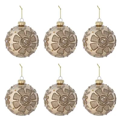 Glass Ball Christmas Ornaments Set of 6 Glitter Pattern Holiday Tree Decor