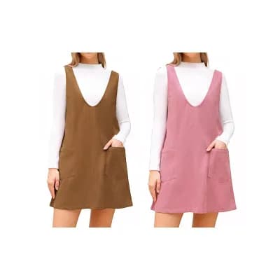 2 Packs Suspender Dress for Women's Fall Winter Corduroy Deep V Neck Casual Mini Pinafore Dress