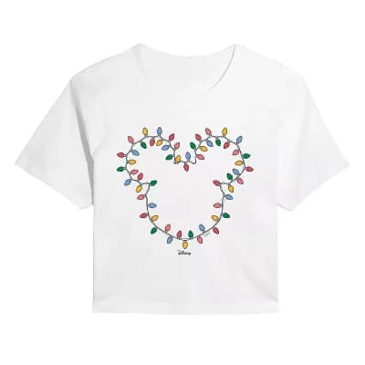 Juniors' Disney's Mickey Mouse Christmas Lights Cropped Tee