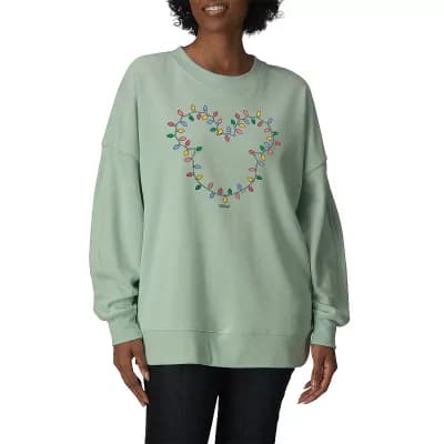 Women's Disney's Mickey Mouse Christmas Lights Oversized Fleece Crew Sweatshirt