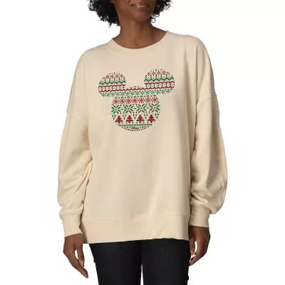 Women's Disney's Mickey Mouse Fair Isle Oversized Fleece Crew Sweatshirt