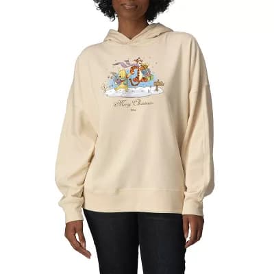 Women's Disney's Winnie The Pooh & Tigger Merry Christmas Oversized Fleece Hoodie Sweatshirt
