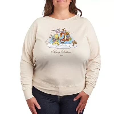 Plus Size Disney's Winnie The Pooh & Tigger Merry Christmas French Terry Long Sleeve Tee