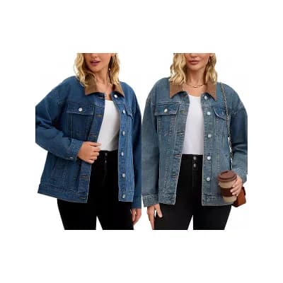 2 Packs Women's Jean Jacket Button Down Corduroy Collar Long Sleeve Western Shacket Denim Jackets