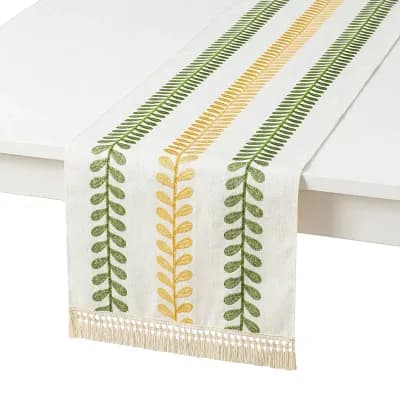 Table Runner for Kitchen Decor Polyester Floral with Tassel Kitchen Runner 15.4x106.3in