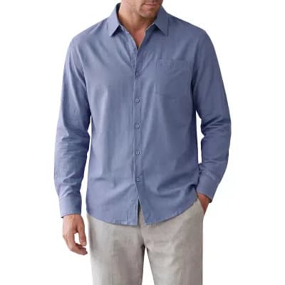 Men's Dress Shirt Long Sleeve Button Down Chest Pocket Casual Business Shirt