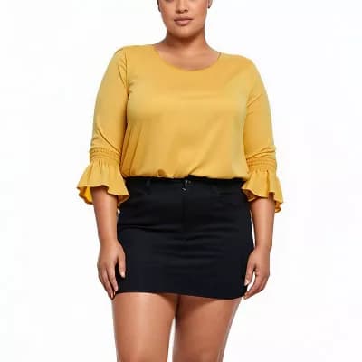 Plus Size Pleated Bell Sleeve Blouse