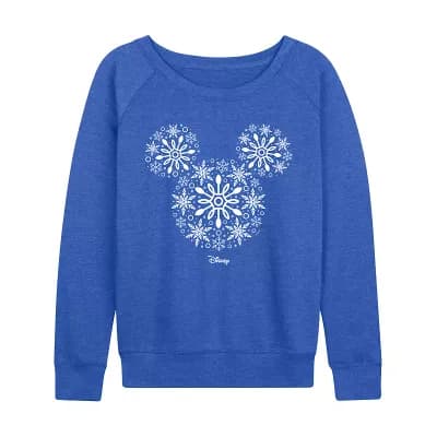 Women's Disney's Mickey Mouse Snowflakes French Terry Long Sleeve Tee