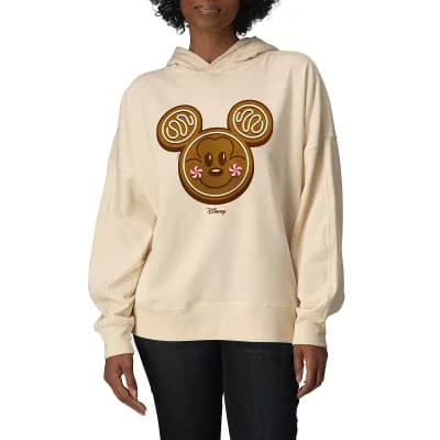 Women's Disney's Mickey Mouse Gingerbread Holiday Oversized Fleece Hoodie Sweatshirt