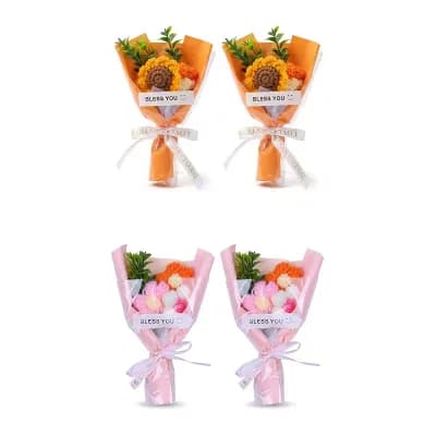 4 Packs Handmade Crochet Potted Flowers, Tiny Knitted Bouquet for Aesthetic Desk Decor 3.5"L x 5.9"H