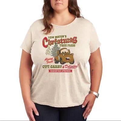 Plus Size Disney / Pixar's Cars Tow Mater's Christmas Tree Farm Graphic Tee
