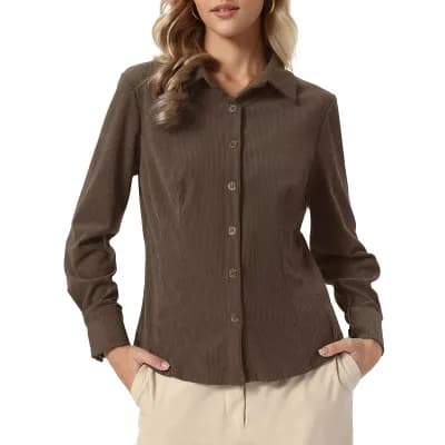Corduroy Shirts for Women' s Button Down Fall Long Sleeve Casual Shirt