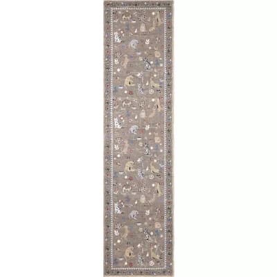 Catmosphere Festive Feline Floral Border Non-Slip Machine-Washable Rug