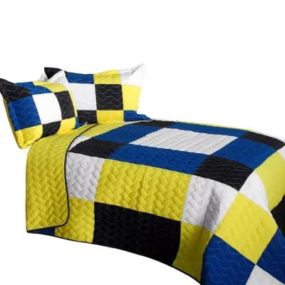 Handmade Patchwork Quilt Set 3 pc Geometric Quilted Bed Cover with Shams