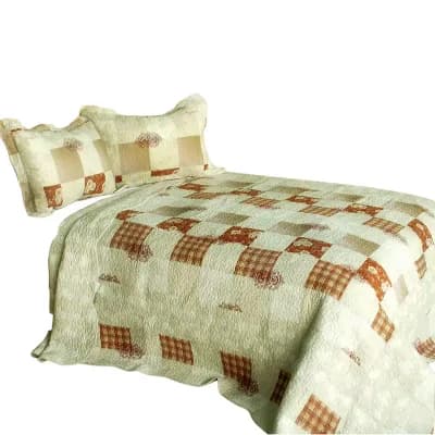 3 pc Checkered Print Quilt Set with Shams Vermicelli Quilted Bedding Set Cotton