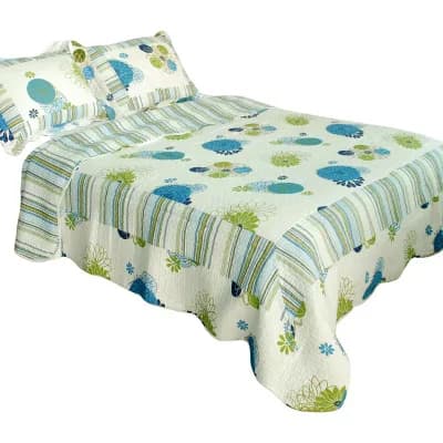 Floral Quilt Set Full Queen Size 3 pc Lightweight Cotton Reversible Bedspread with Shams