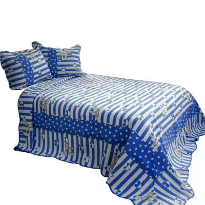 3 pc Cotton Printed Quilt Set Reversible Vermicelli Stitch Bedding with Matching Shams