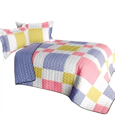 3 pc Geometric Design Patchwork Quilted Bedding with Vermicelli Stitch and Shams