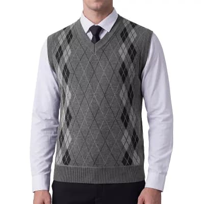 Men's Classic Sleeveless Pullover V-Neck Argyle Knit Sweater Vest
