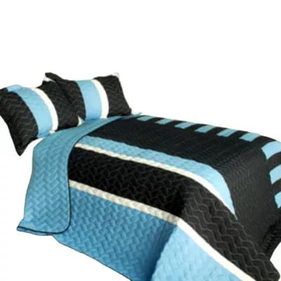 3 pc Reversible Cotton Quilt Bedding Set Geometric Patchwork Design with Vermicelli Quilted Bedspread