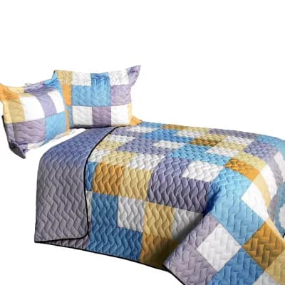 3 pc Modern Geometric Quilt Set Full Queen Size Vermicelli Stitch Bedding with 2 Shams
