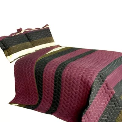 3 pc Wave Design Patchwork Quilt Set Cotton Vermicelli Quilted Bedding Set